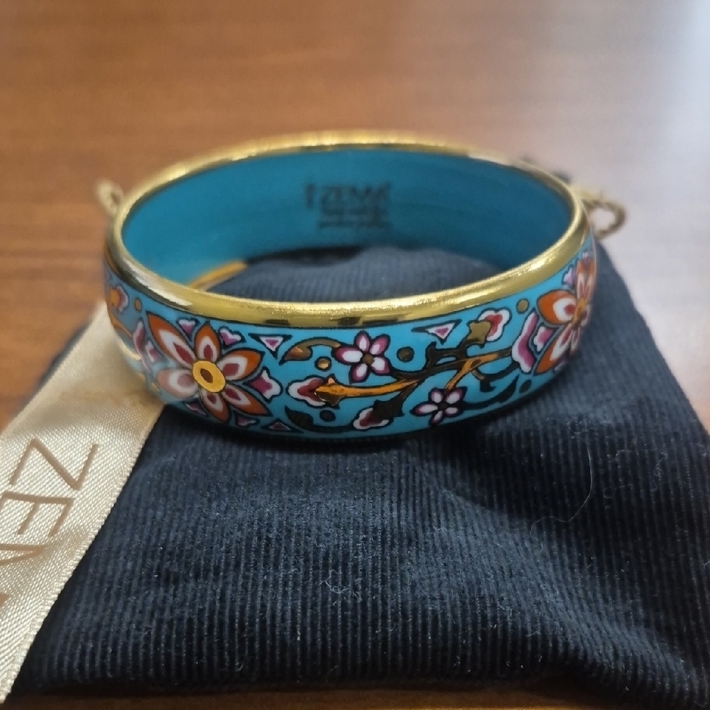 Blue Floral Enamel Bangle Bracelet